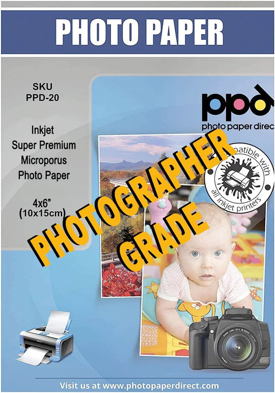 PPD 6x4 Inkjet High Gloss Photo Paper 280gsm Heavyweight Instant Dry and Water-Resistant PPD-20