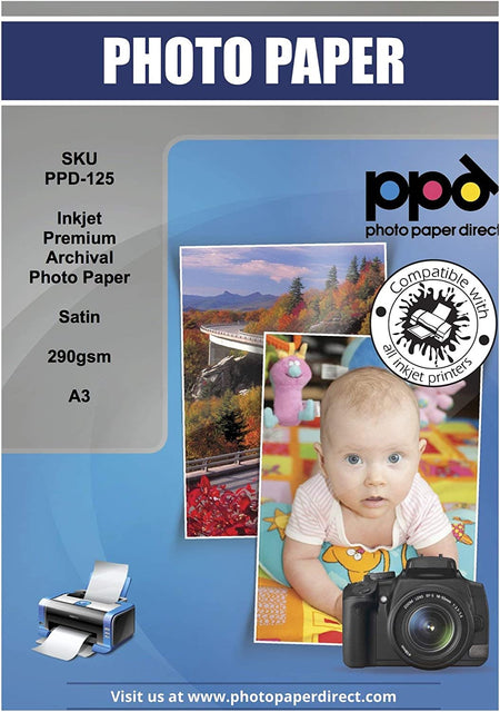 PPD Inkjet Premium Photo Paper Satin A3 76lb 290gsm 10.7mil PPD-125