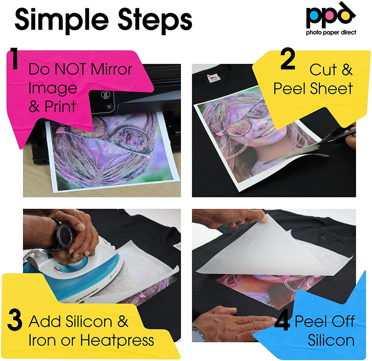 PPD Inkjet Iron-On Dark Transfer Paper A4 PPD-4 – PhotoPaperDirect UK