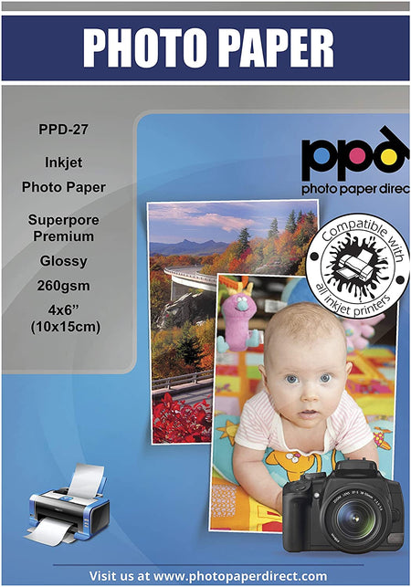 PPD Inkjet 260gsm Photo Paper Glossy Instant Dry Smudge-Proof Waterproof Photo Card Format 4x6" ( 10x15cm) PPD-27