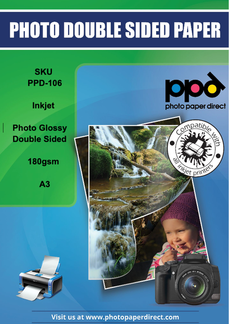 PPD Inkjet Photo Paper Double Sided Gloss/Gloss 49lb. 180gsm 9.9mil A3 PPD-106