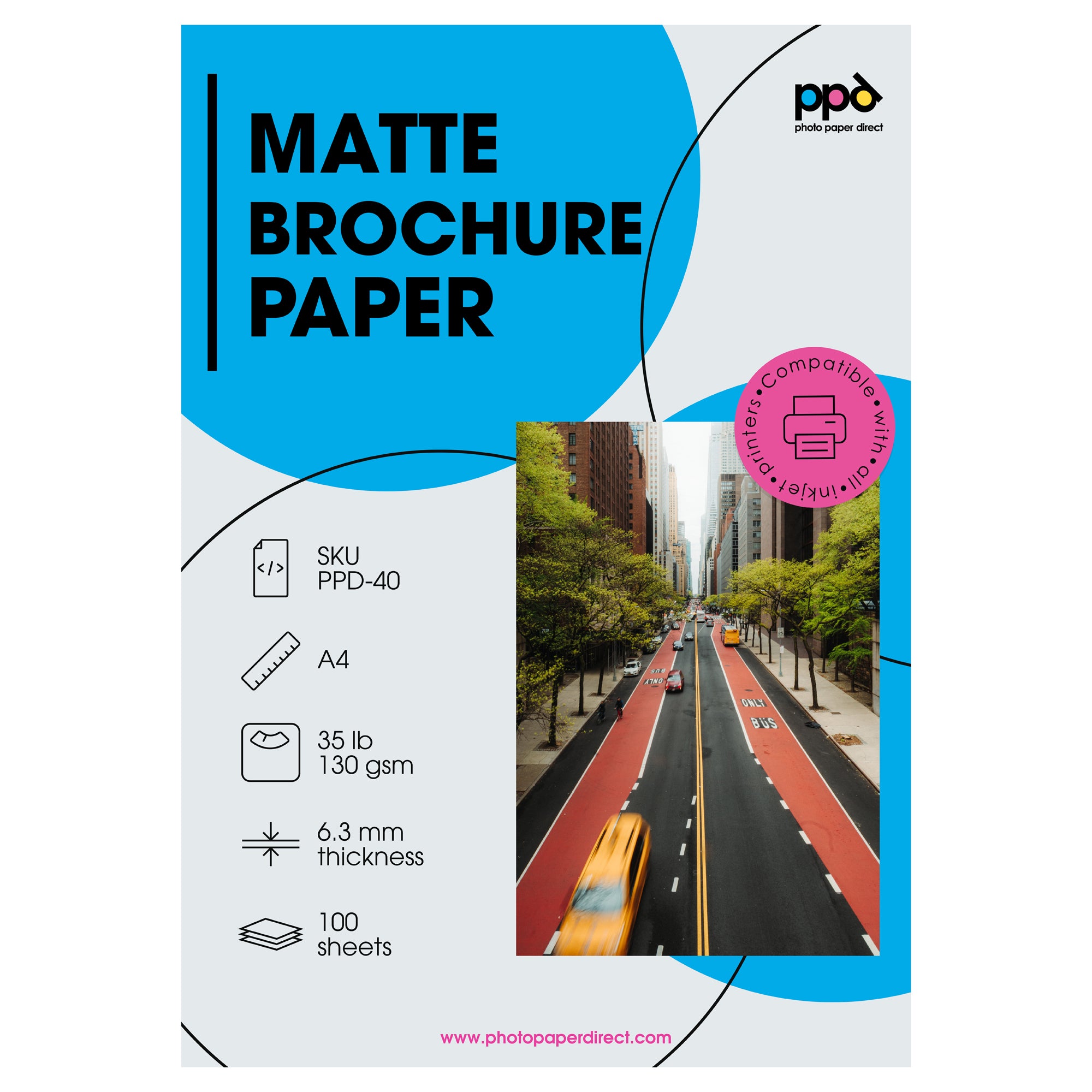 PPD Inkjet Brochure Paper Double Sided Smooth Matt Finish 35lb. 130gsm 6.3mil A4 PPD-40