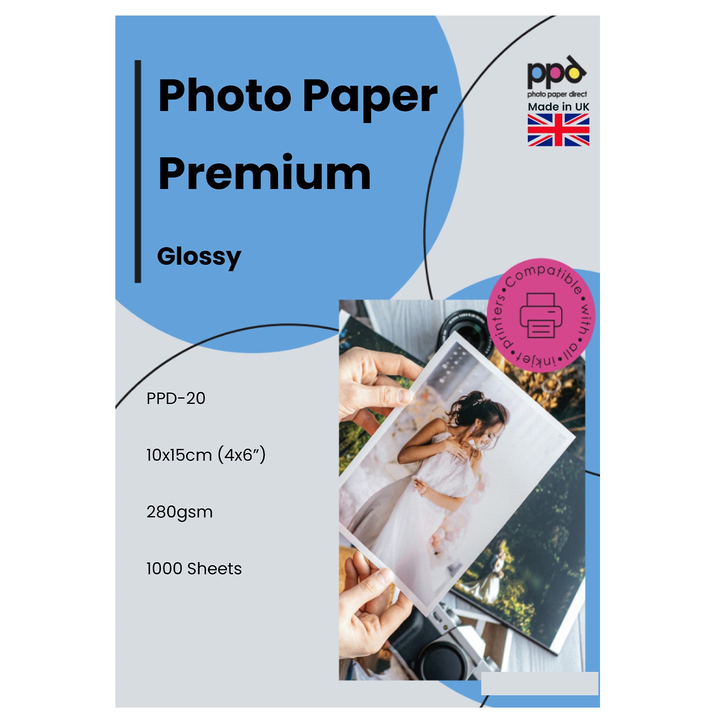 PPD 6x4 Inkjet High Gloss Photo Paper 280gsm Heavyweight Instant Dry and Water-Resistant PPD-20