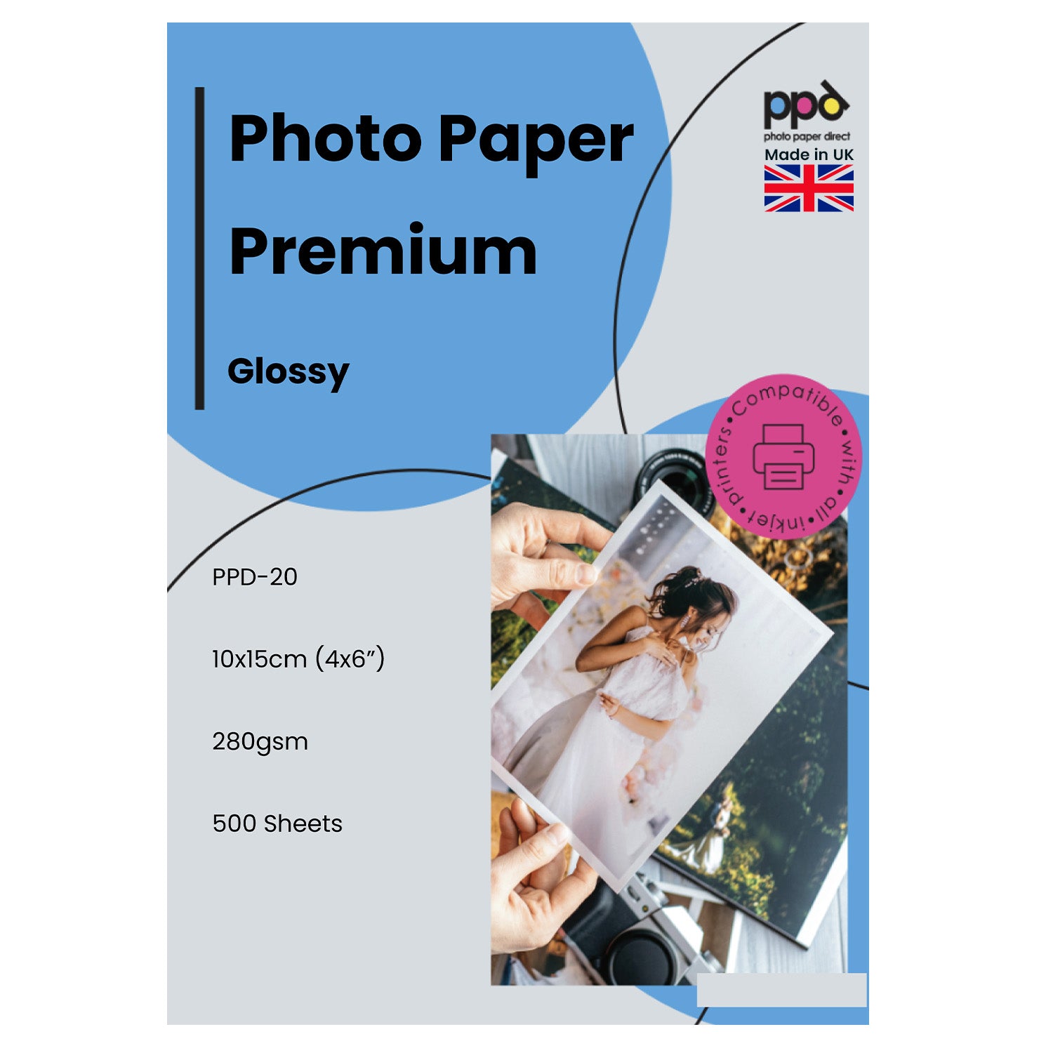 PPD 6x4 Inkjet High Gloss Photo Paper 280gsm Heavyweight Instant Dry and Water-Resistant PPD-20