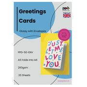 PPD Inkjet Printable Greeting Cards A5 Pre-Scored To A6 260gsm Gloss Inc Envelopes PPD-50-ENV-50