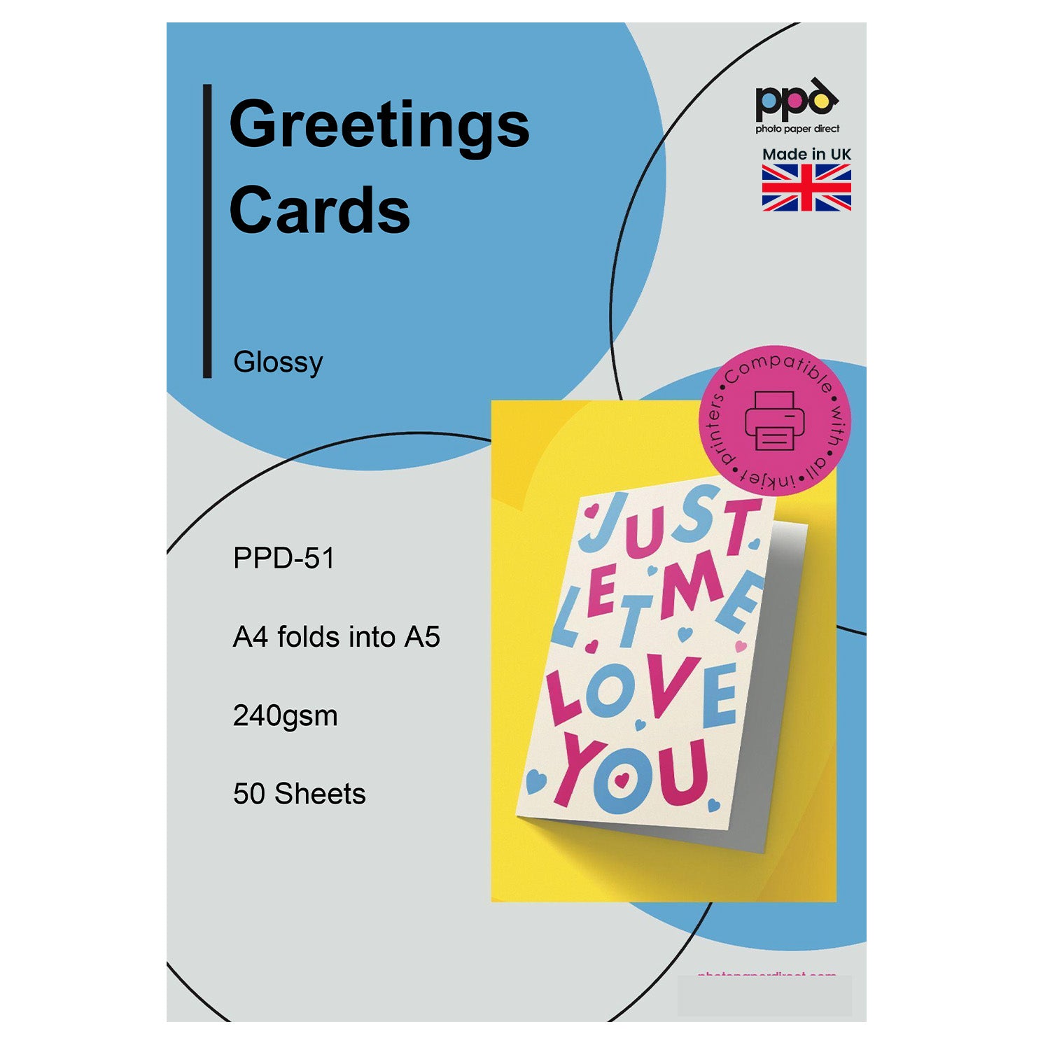 PPD Inkjet Printable Greeting Cards Glossy 240gsm A4 PPD-51