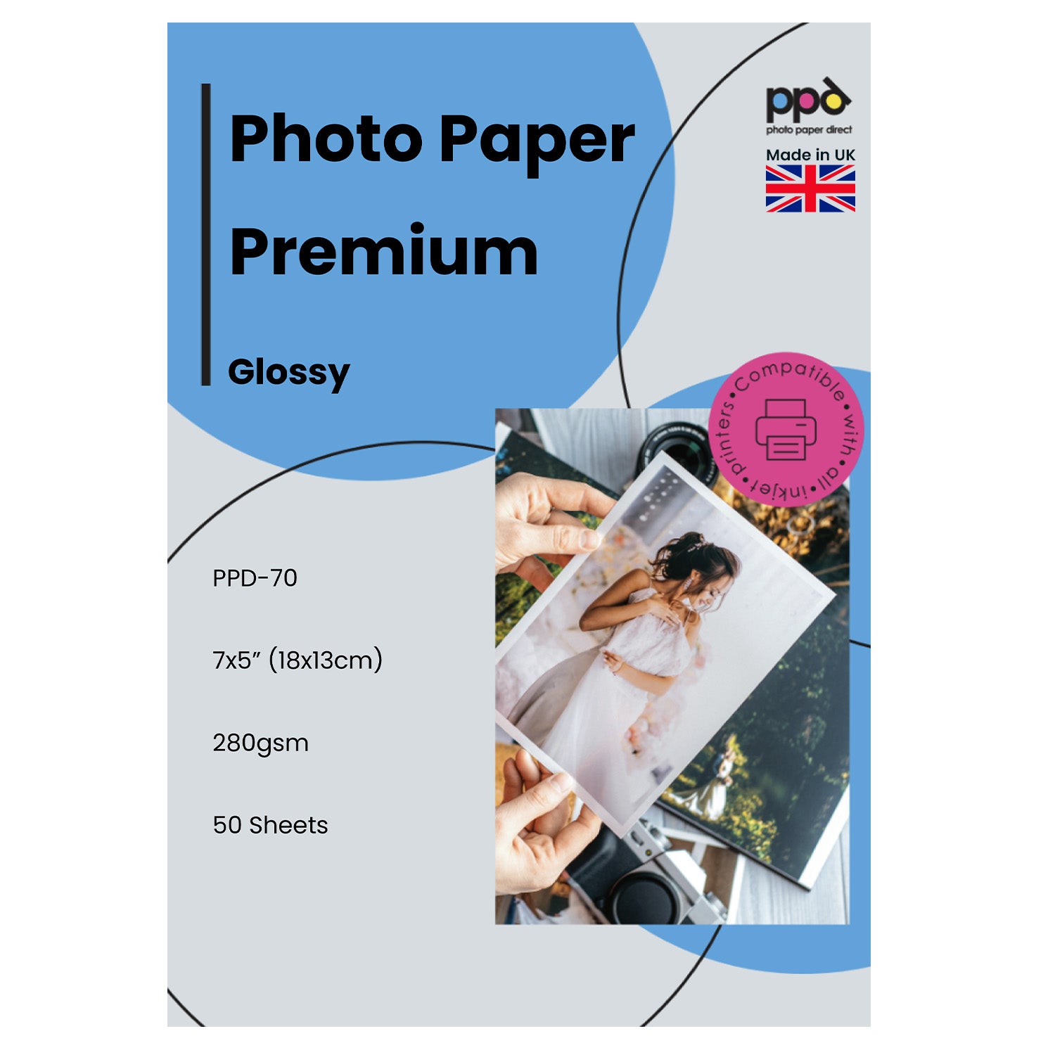 PPD Inkjet Premium Photo Paper Glossy 280gsm 7x5" (18x13cm) PPD-70