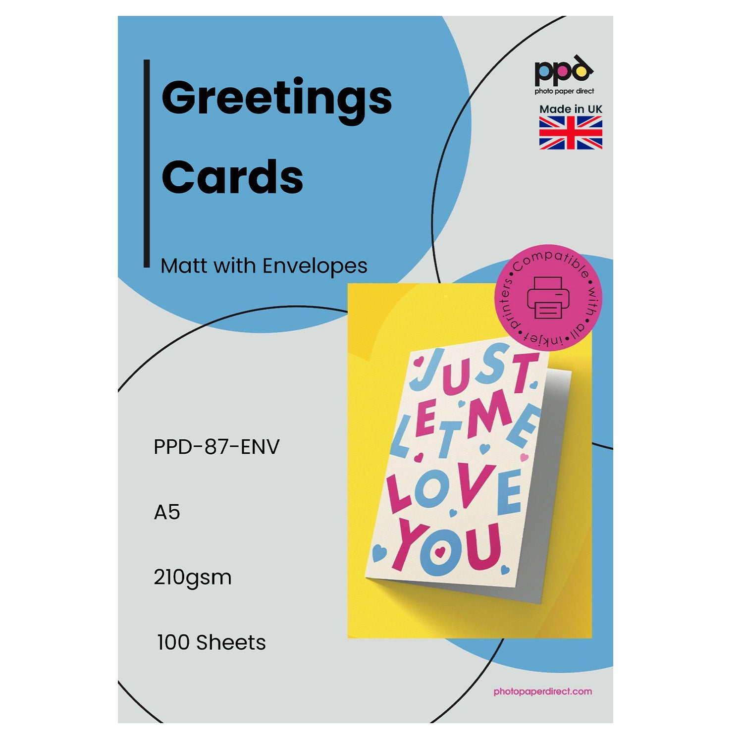 PPD Inkjet Matt Printable Greeting Cards A5 210gsm With Envelopes PPD-87