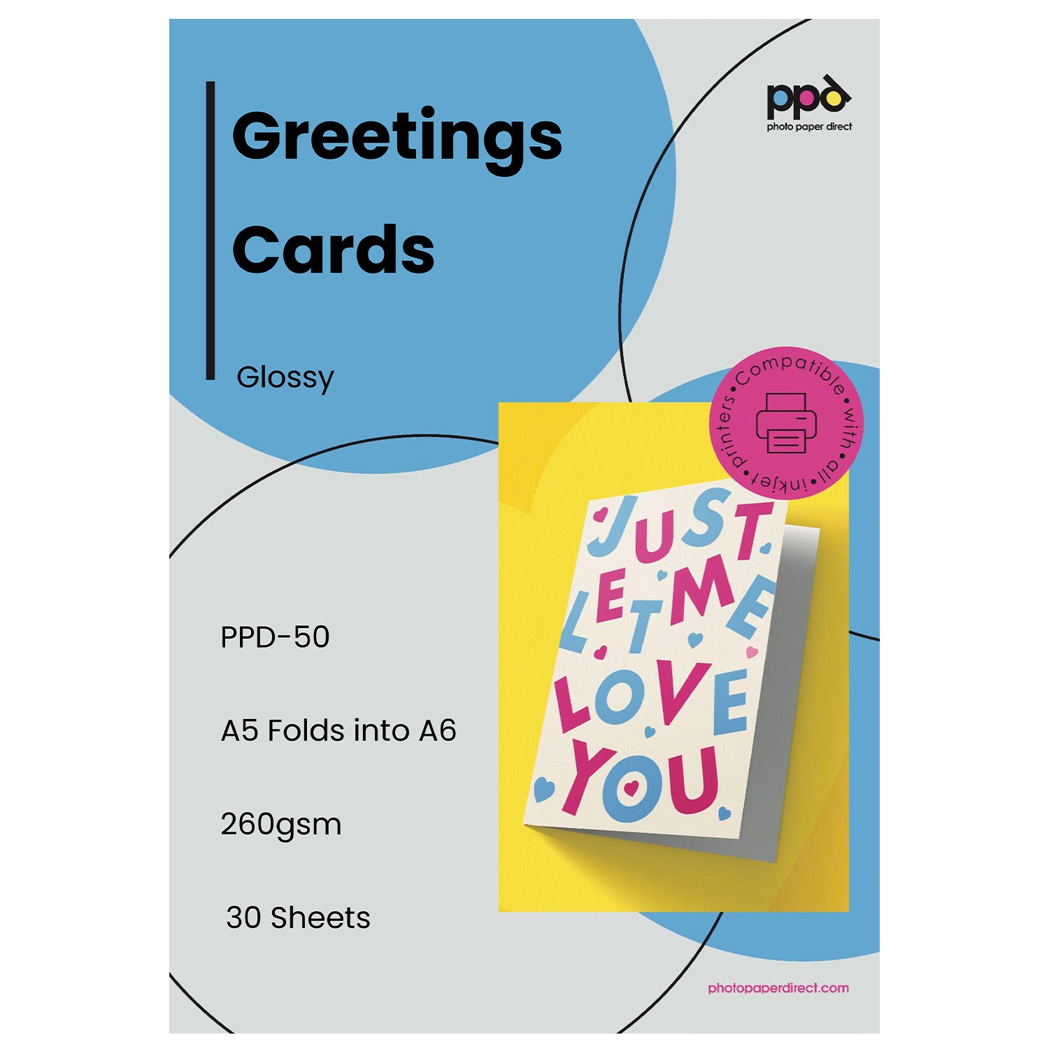 PPD Inkjet Printable Greeting Cards Gloss Heavyweight 260gsm PPD-50