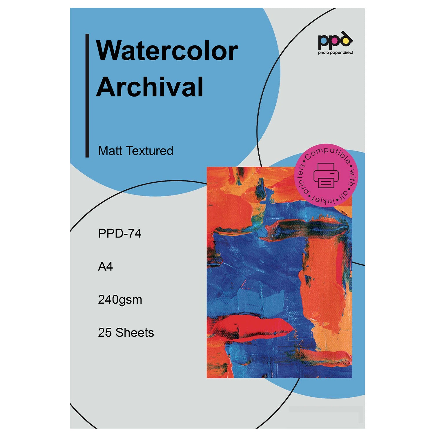 PPD Inkjet Watercolor Matt Giclee Paper 60lb (240gsm) A4 PPD-74