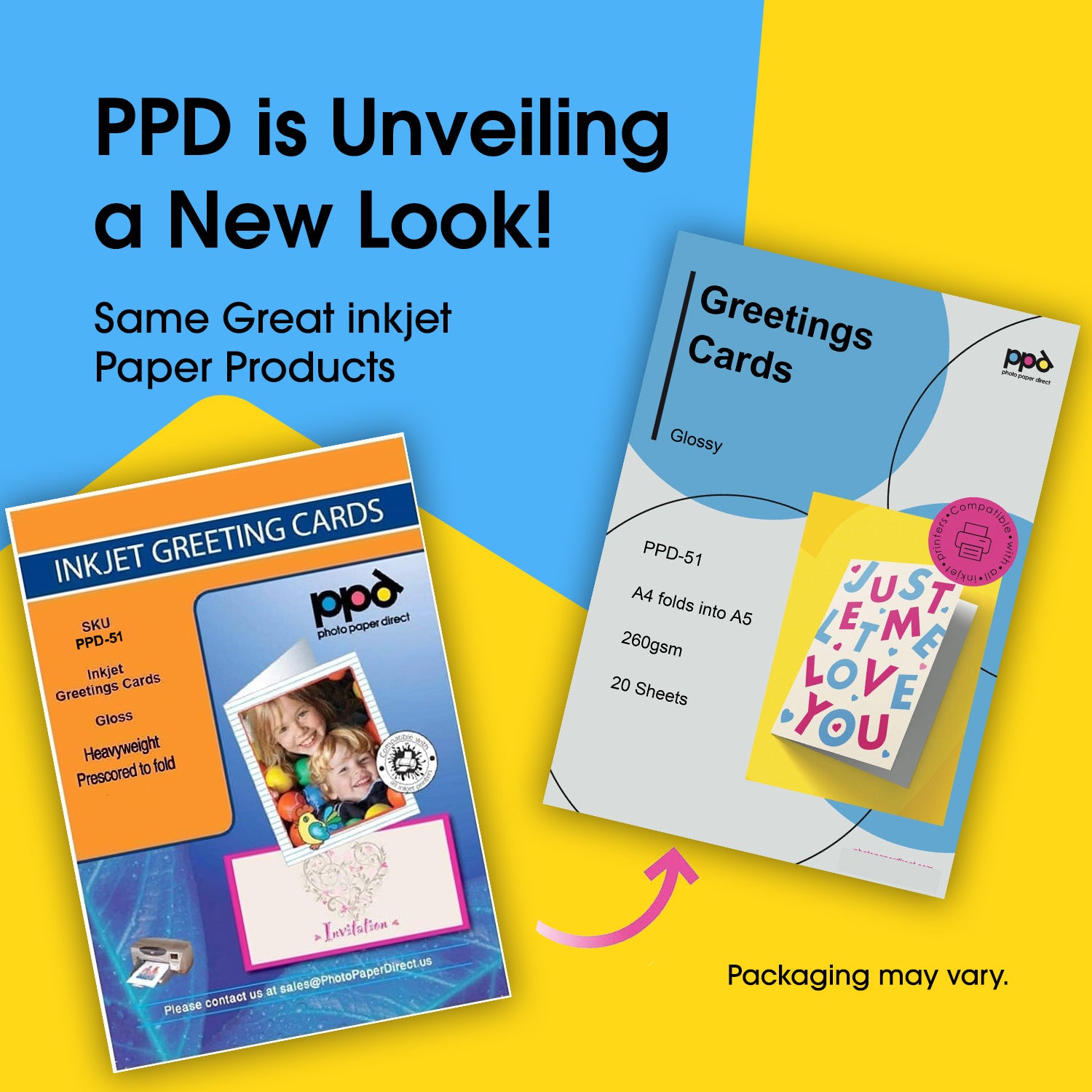 PPD Inkjet Printable Greeting Cards Glossy 64lb. 240gsm 10.9mil A4" PPD-51