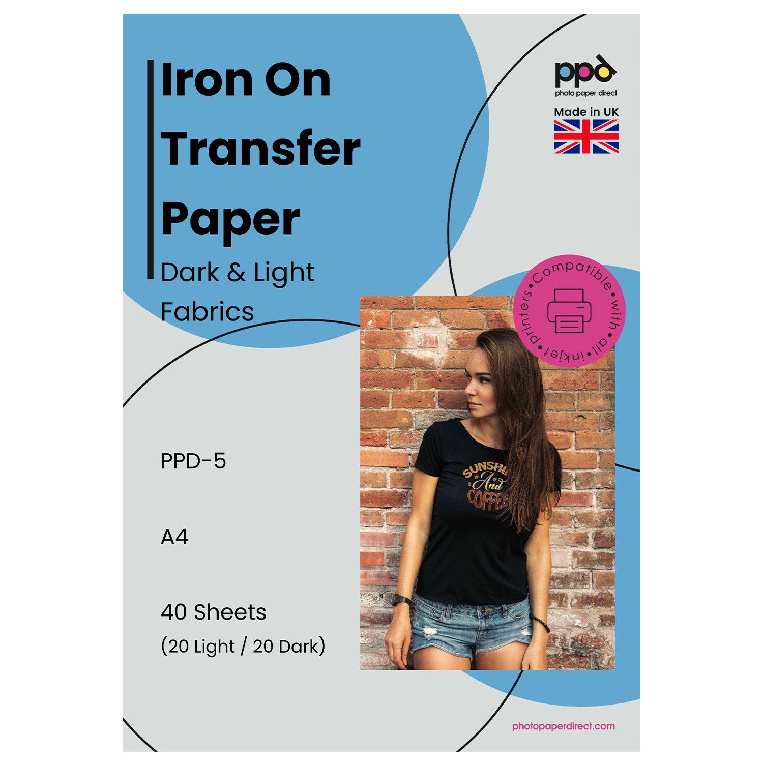 PPD Inkjet Iron On MULTIPACK 20 Light and 20 Dark Transfer Paper A4 PPD-5