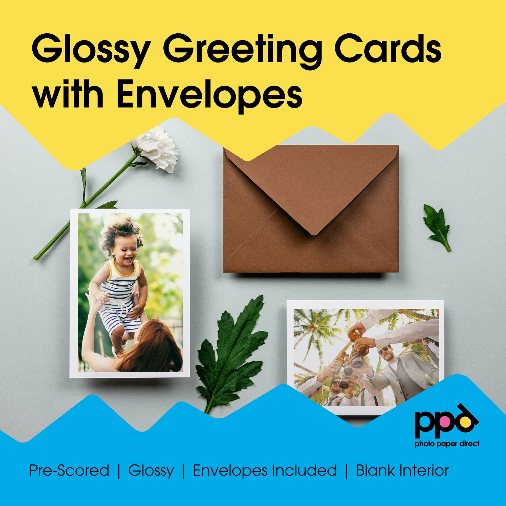 PPD Inkjet Printable Greeting Cards A5 Pre-Scored To A6 260gsm Gloss Inc Envelopes PPD-50-ENV-50