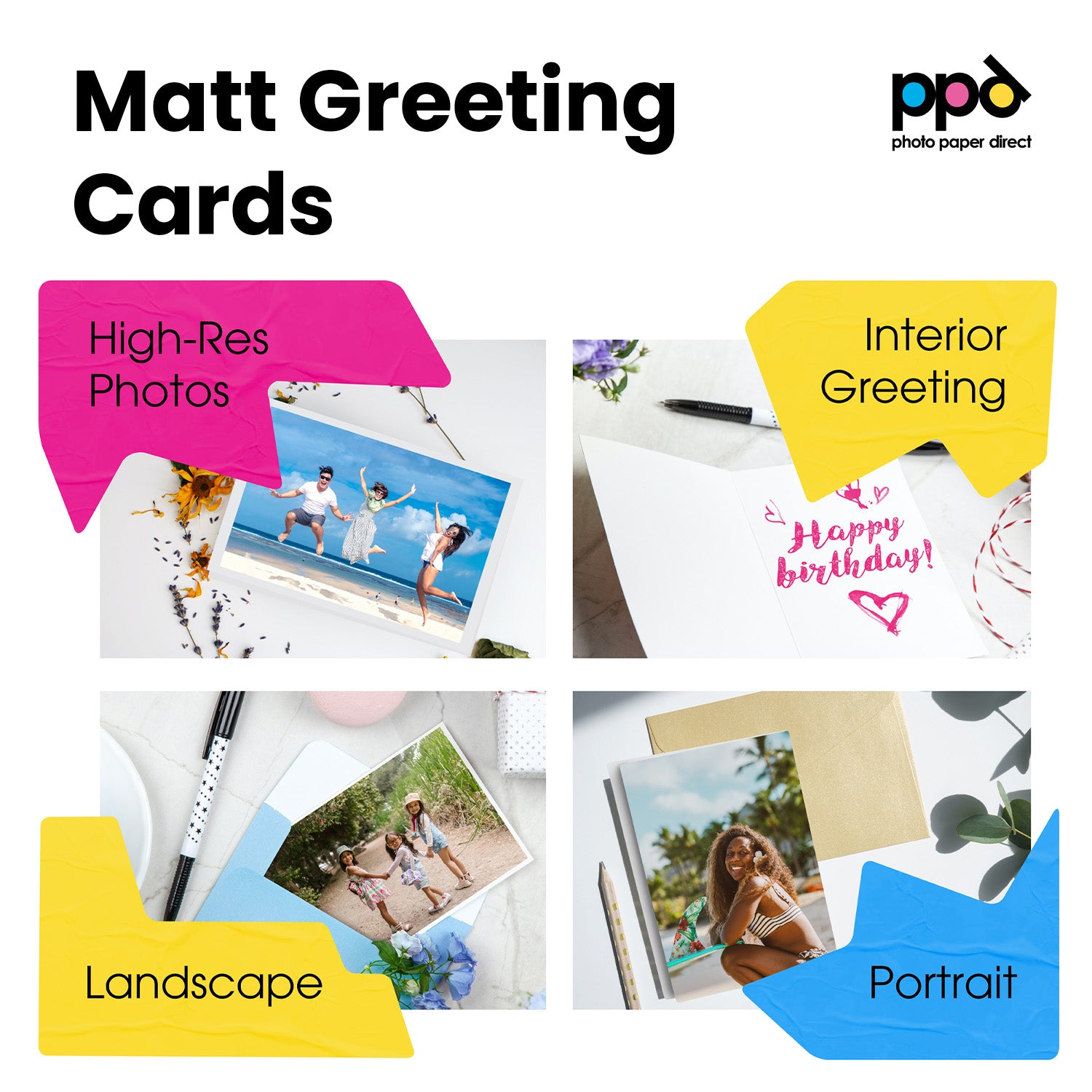 PPD Inkjet Matt Greeting Cards A4 210gsm with Envelopes PPD-49-ENV