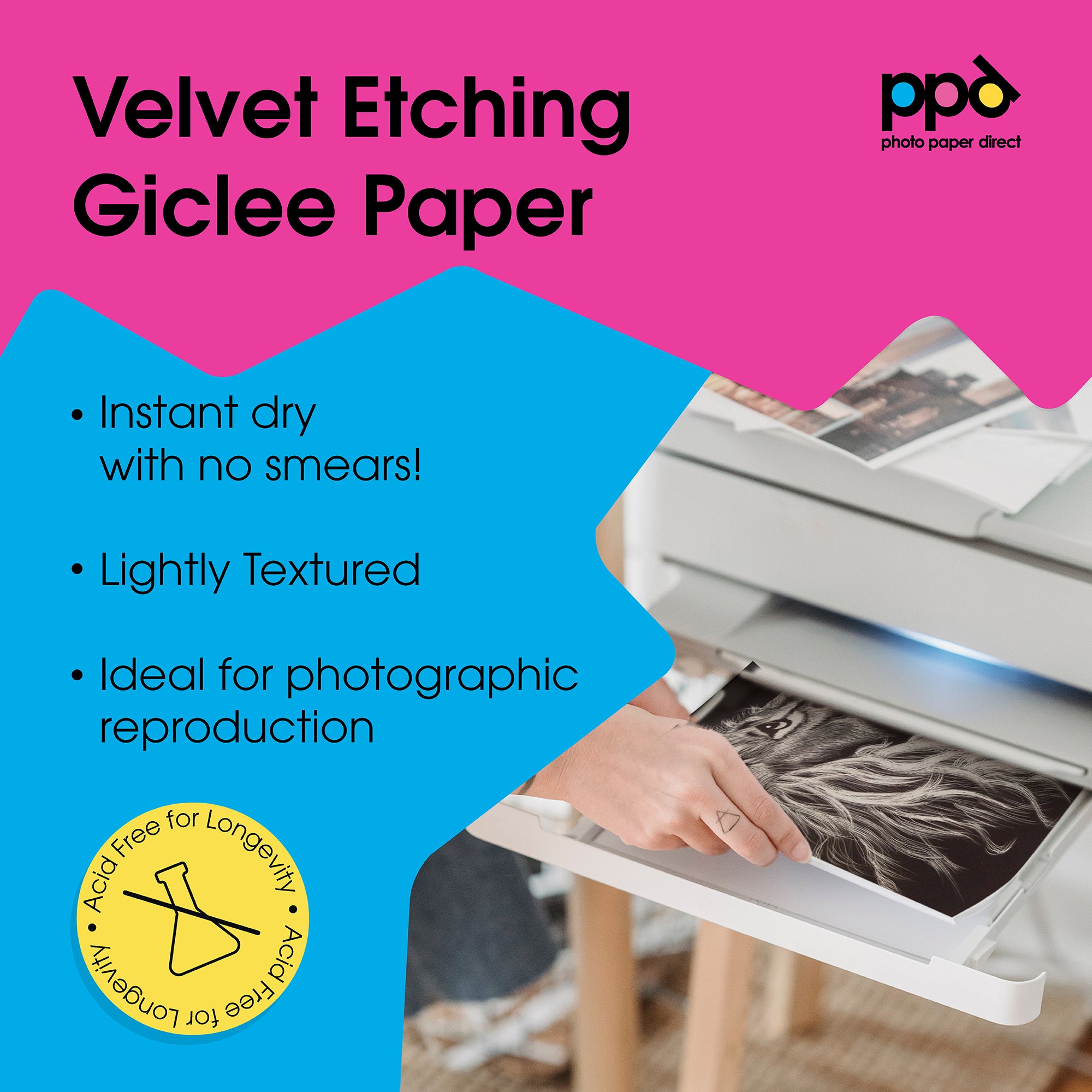 PPD Inkjet Fine Art White Velvet Giclee Archival Paper A3+ 270gsm PPD-771