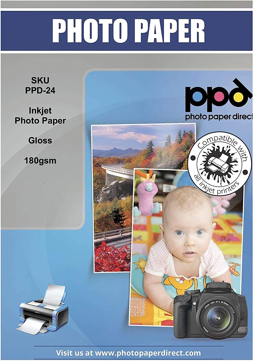PPD Inkjet Photo Paper Glossy 49lb. 180gsm 9.9mil A4 PPD-24