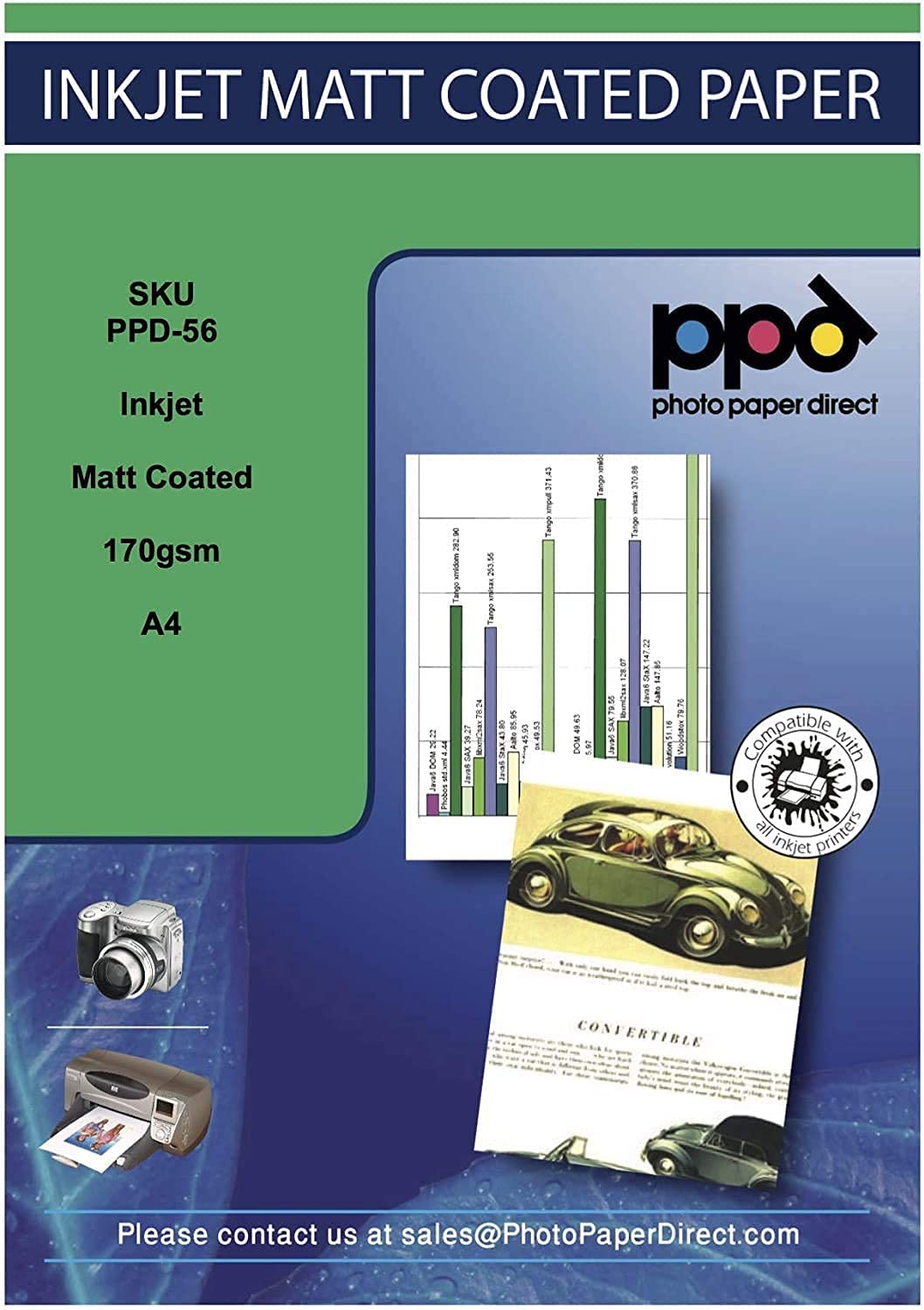 PPD Inkjet Matt Photo Paper Heavy Weight LTR A4 49lbs 170gsm 9.5mil PP ...