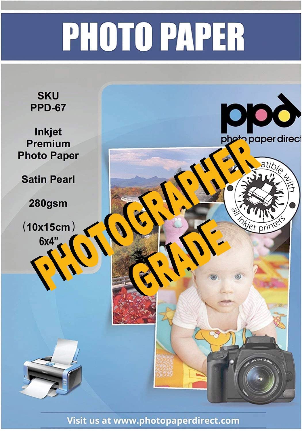 PPD Inkjet Photo Paper 6x4 Inkjet Super Premium Satin (Semi-Gloss) 280gsm Professional Photographer Grade Instant Dry Fade PPD-67