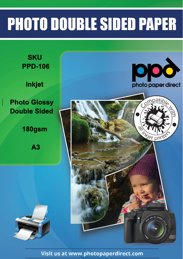 PPD Inkjet Photo Paper Double Sided Gloss/Gloss 49lb. 180gsm 9.9mil A3 PPD-106