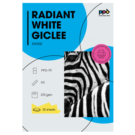 PD Inkjet Radiant White Giclee Paper 100% Cotton Fibre Archival A3 270 gsm x 25 Sheets PPD-79-25