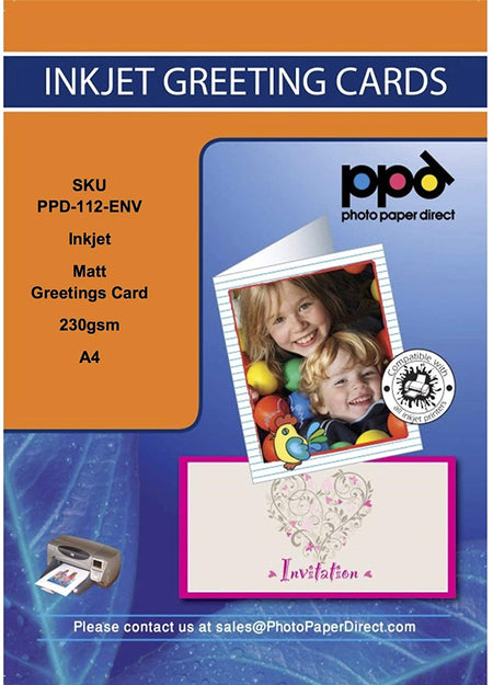PPD Inkjet Matt Greeting Cards A4 210gsm with Envelopes x 50 PPD-49-ENV-50