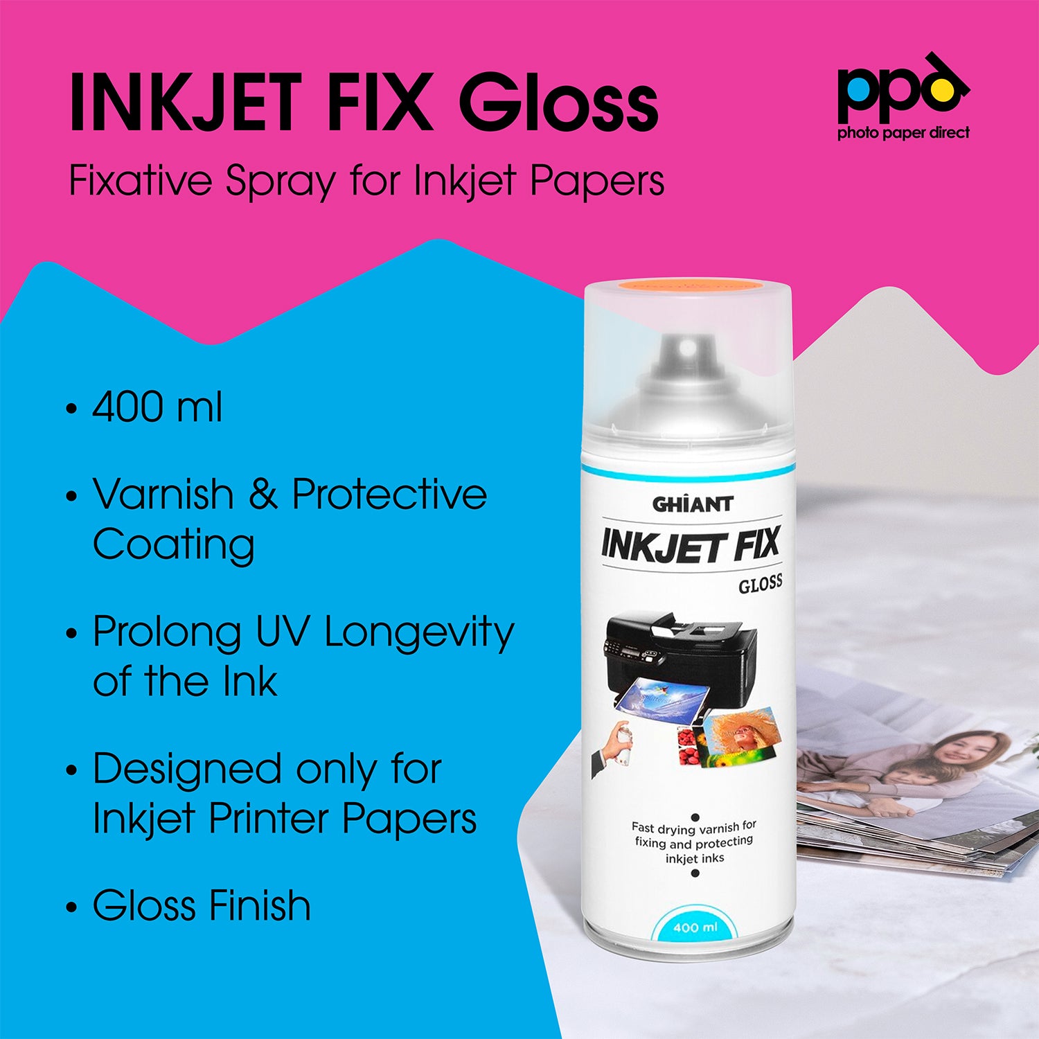 Ghiant INKJET FIX 400ml Glossy Fixative Spray for Inkjet Papers