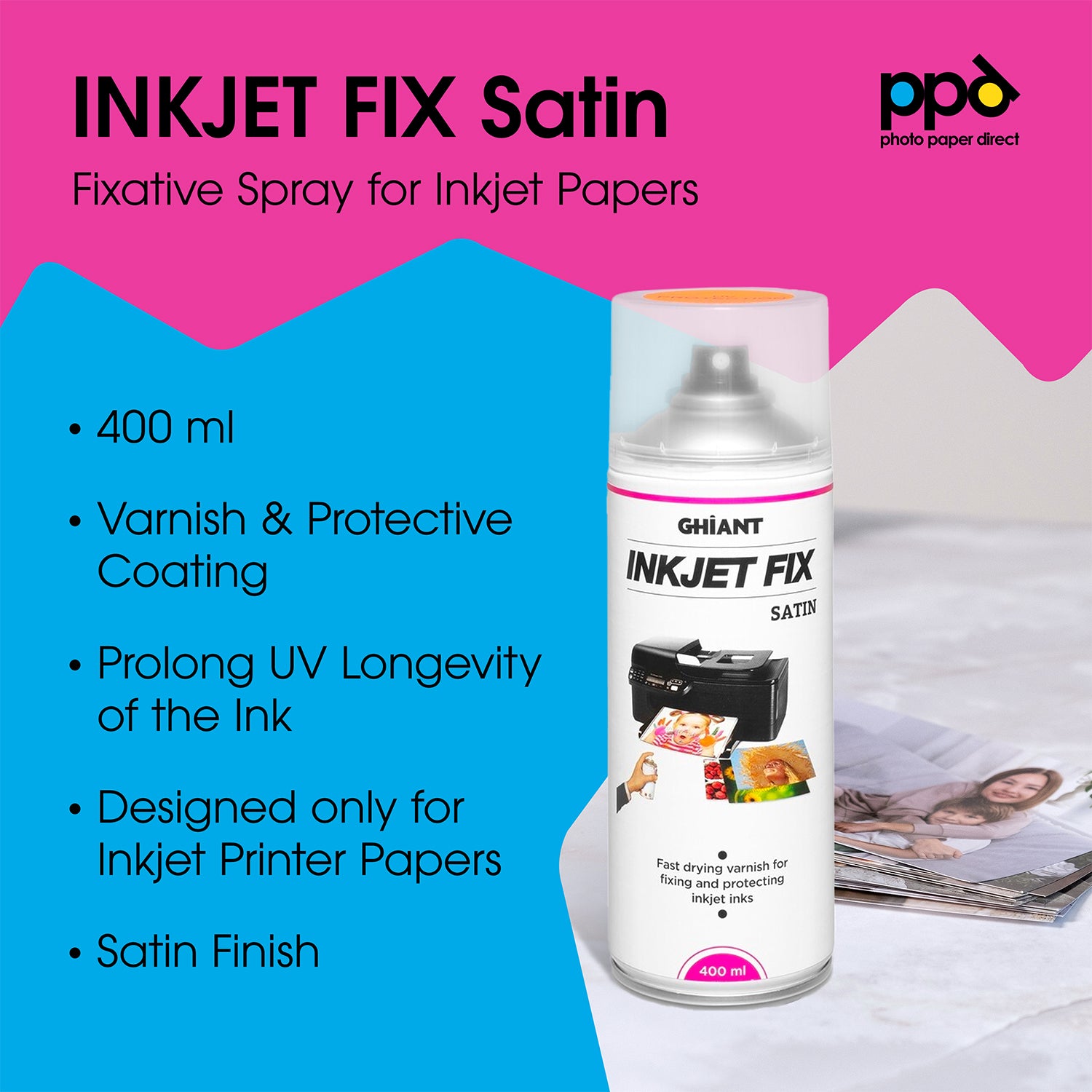 Ghiant INKJET FIX 400ml Satin Fixative Spray for Inkjet Papers