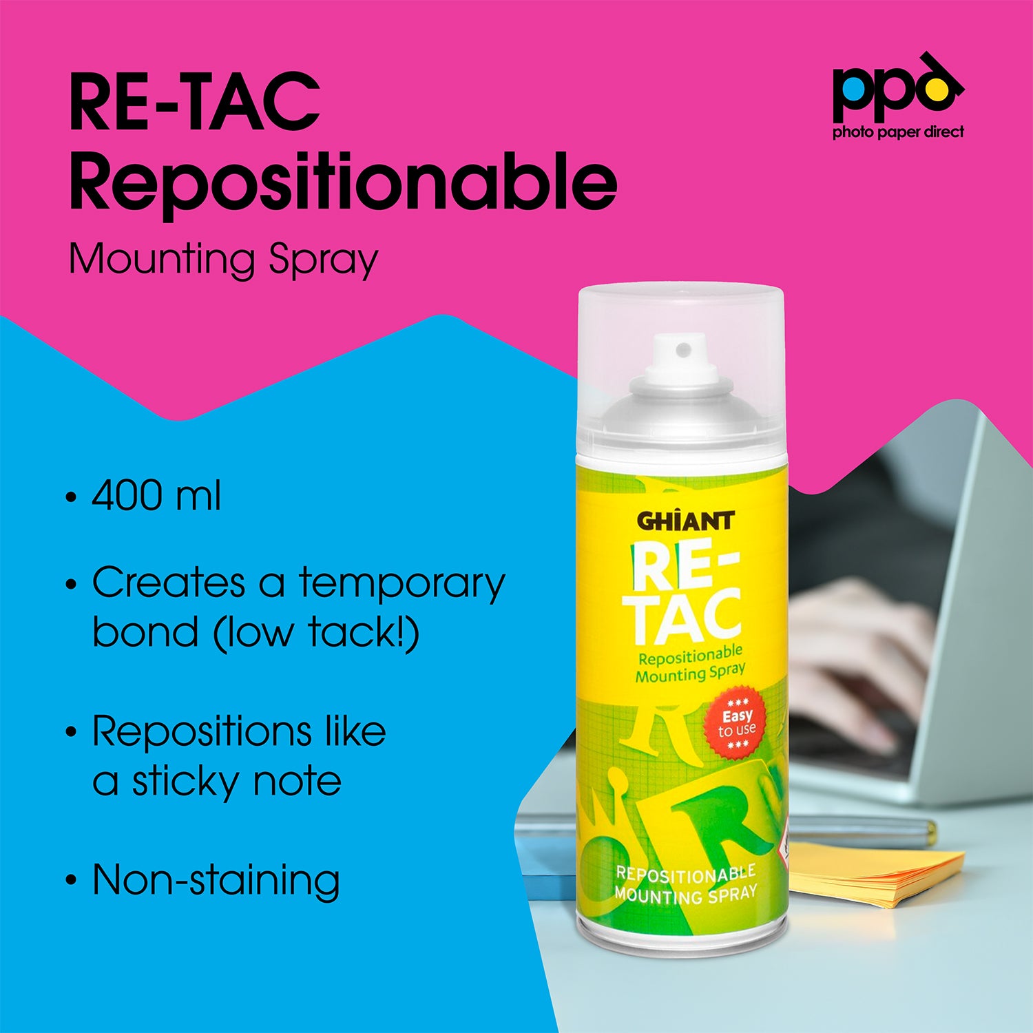 Ghiant RE-TAC 400 ml Temporary Mounting Spray Glue for Inkjet Papers