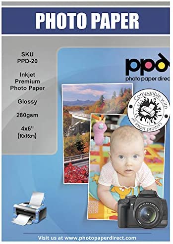 PPD 6x4 Inkjet High Gloss Photo Paper 280gsm Heavyweight Instant Dry and Water-Resistant PPD-20